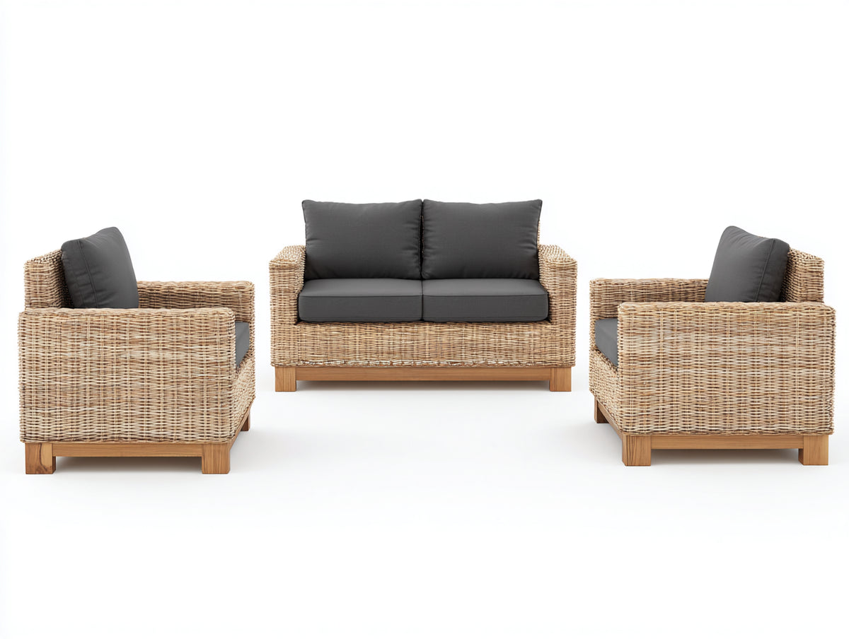 Gartensofa Set 220x80x75 cm Rattan Lounge Set mit 2 Sesseln und 2-Sitzer Sofa Outdoor Sitzgruppe für Garten Terrasse Modernes Design