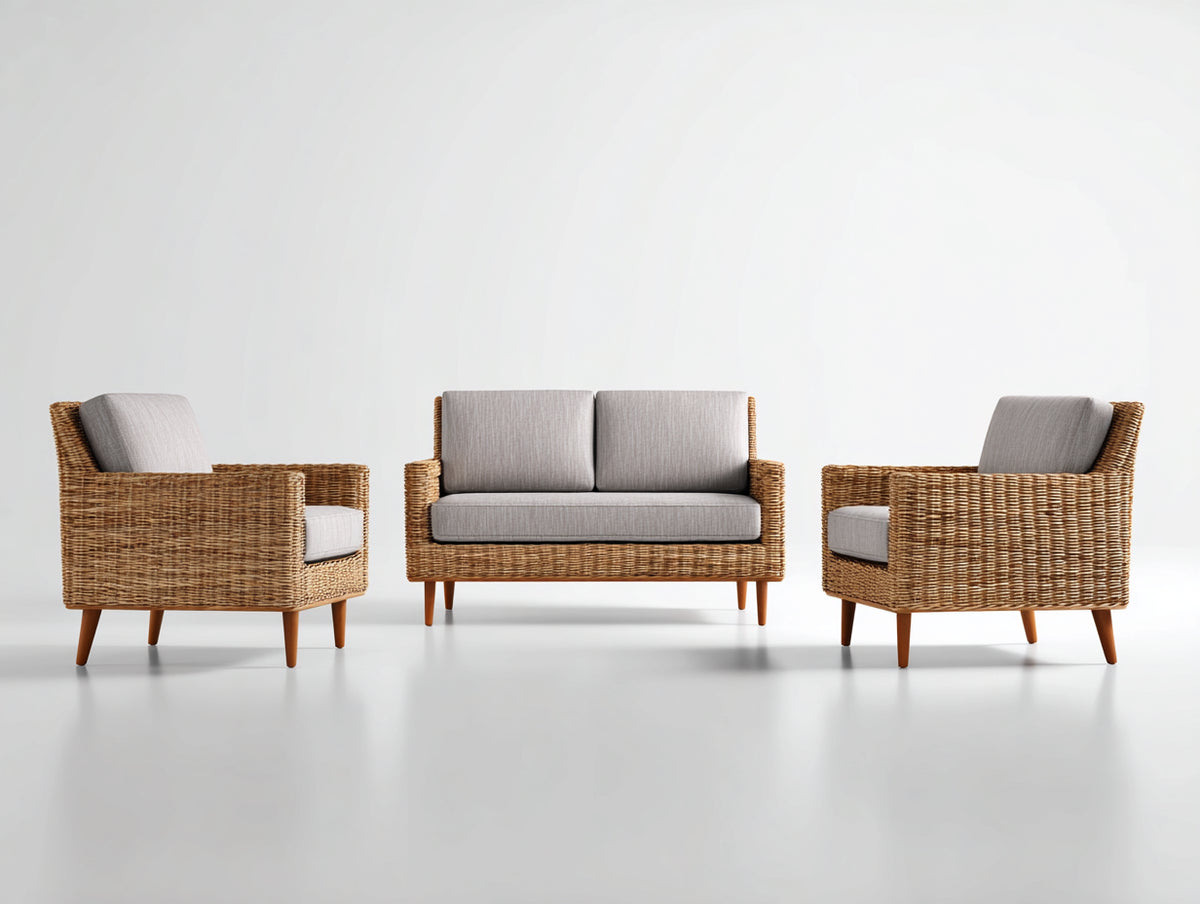 Gartensofa 3-teiliges Set 180x75x75 cm Rattan Gartensofa mit 2 Sesseln und Sofa Sitzgruppe für Terrasse und Garten Modernes Design