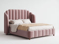 Doppelbett 220x190x120 cm Polsterbett mit hohem Kopfteil Samtstoff Doppelbett in Rosa Modernes Schlafzimmerbett