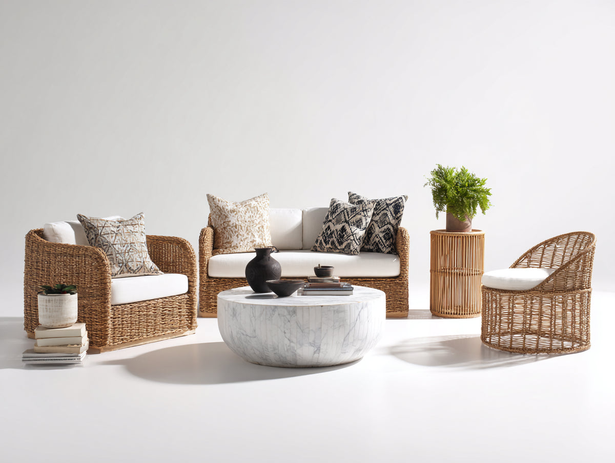 Gartensofa Rattan Lounge Set Naturfarben Weiß 240x80x75 cm Outdoor Sitzgruppe Modernes Design