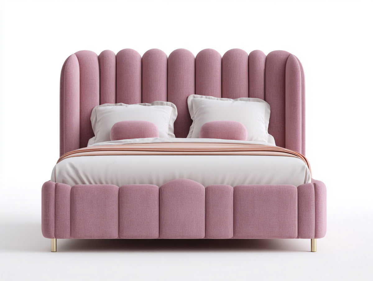 Doppelbett Polsterbett Stoffbezug 200 x 180 x 110 cm - Rosa - Modernes Design mit gepolstertem Kopfteil