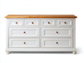 Kommode mit Schubladen 160x40x85 cm Sideboard mit 8 Schubladen Holzkommode Weiß mit Naturholzplatte Klassischer Stauraumschrank