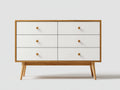 Kommode mit Schubladen 160x40x80 cm Holzkommode mit 6 Schubladen Weiß mit Naturholzrahmen Modernes Aufbewahrungsmöbel