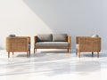 Gartensofa Polyrattan 220x80x85 cm - Naturholz und Grau - modernes Outdoor Sofa Set