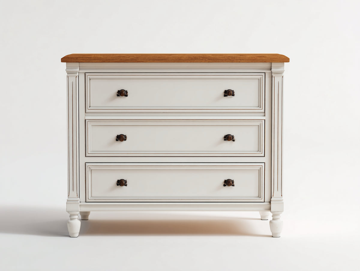 Kommode mit Schubladen Sideboard 130x45x90 cm Weiß Natur Klassisches Design