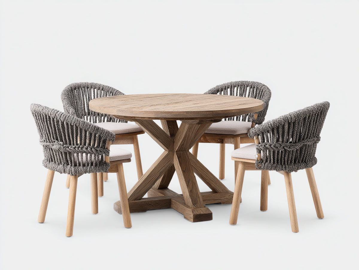 Garten Essgarnituren Holz 180x100x75 cm - Naturholz und Grau - modernes Gartenset mit 1 Tisch und 4 Stühlen