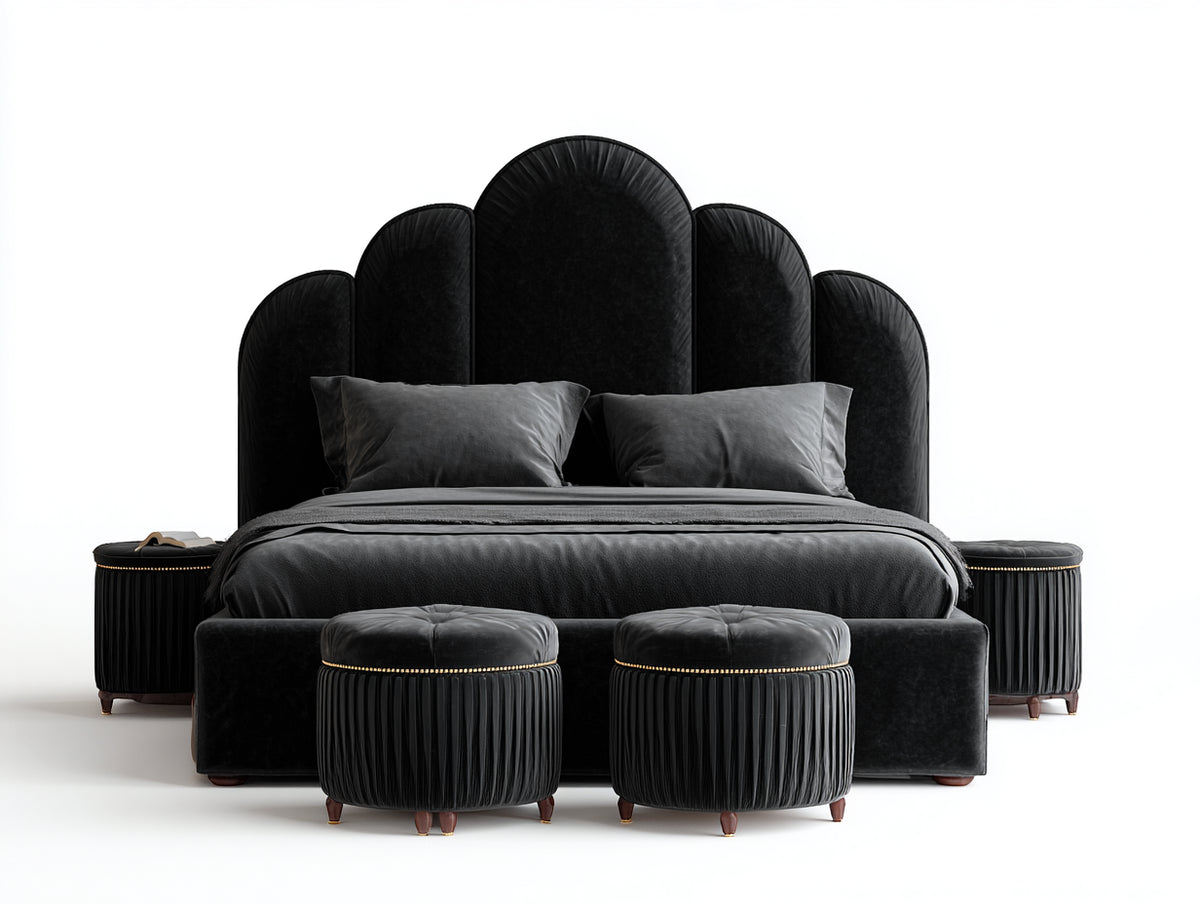 Doppelbett Polsterbett Samtbezug 200 x 180 x 110 cm - Schwarz - Luxuriöses Design mit gepolstertem Kopfteil