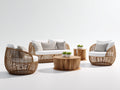 Gartensofa Rattan Optik mit 3-Sitzer Sofa 220 x 85 x 75 cm und 2 Sesseln - Naturfarbe und Weiß - Modernes Design für Terrasse und Garten