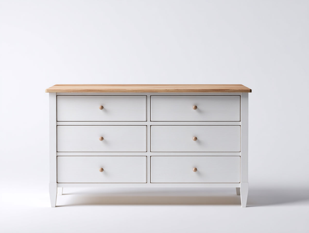 Kommode mit Schubladen 140x40x80 cm - Weiß und Naturholz - modernes Design für Schlafzimmer