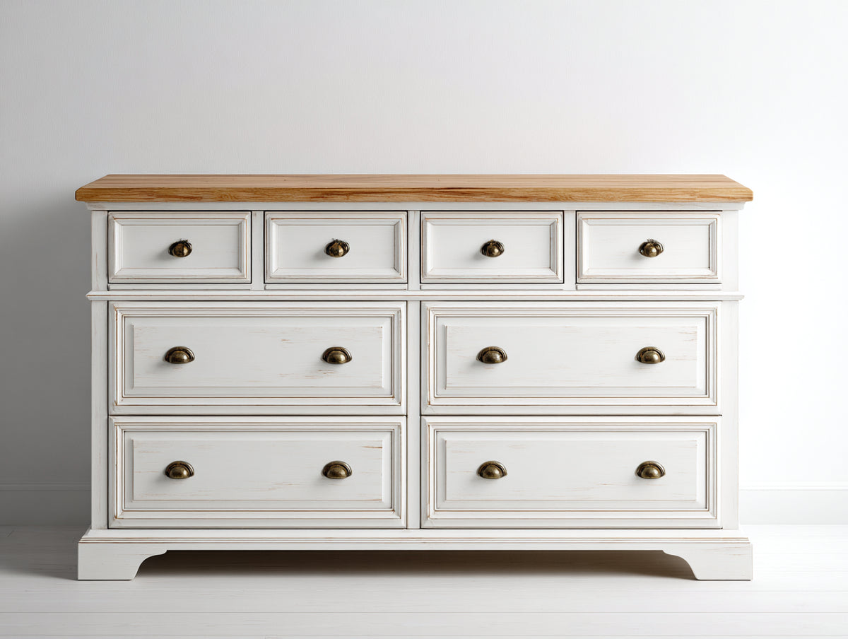 Kommode mit Schubladen Sideboard 160x40x90 cm Weiß Natur Klassisches Design