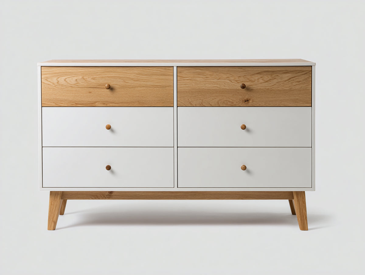 Kommode mit Schubladen Holzoptik 120 x 40 x 80 cm - Weiß Naturholzfarbe - Modernes Design mit praktischem Stauraum