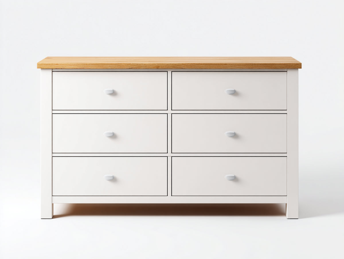 Kommode mit Schubladen 160x45x85 cm - Weiß und Naturholz - modernes Design für Schlafzimmer