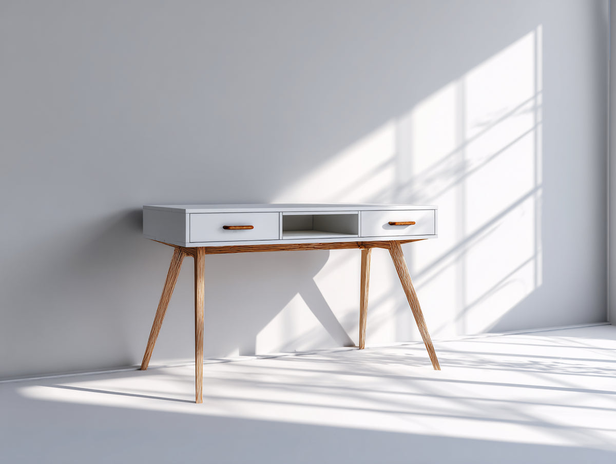 Schreibtisch 120x50x75 cm Holz Weiß Natur Modernes Design mit Schubladen