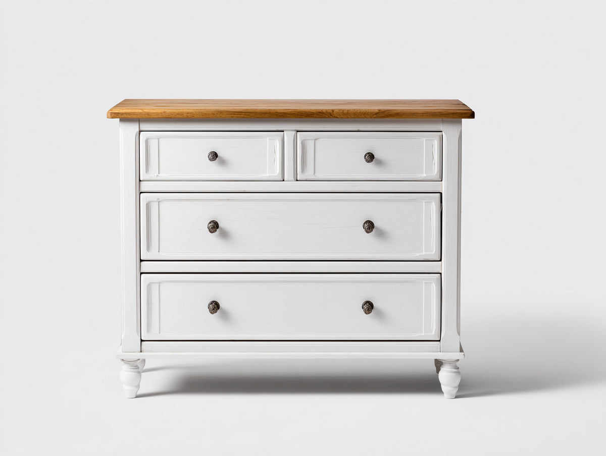 Kommode mit Schubladen Holzkommode 120x45x85 cm Weiß-Naturholz Modernes Landhausdesign