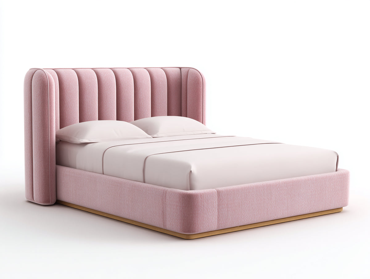 Doppelbett 220x190x120 cm Samtstoff Rosa Polsterbett Modernes Design