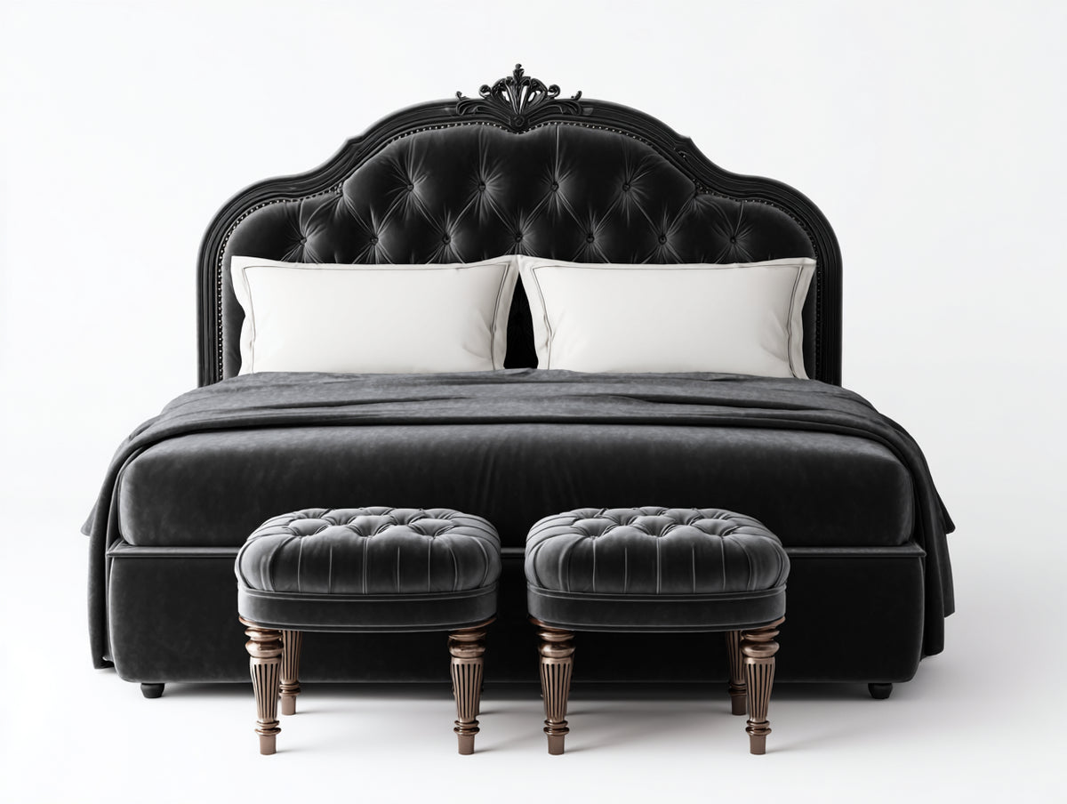 Doppelbett Polsterbett Samtbett 200x180x120 cm Schwarz Klassisches Design