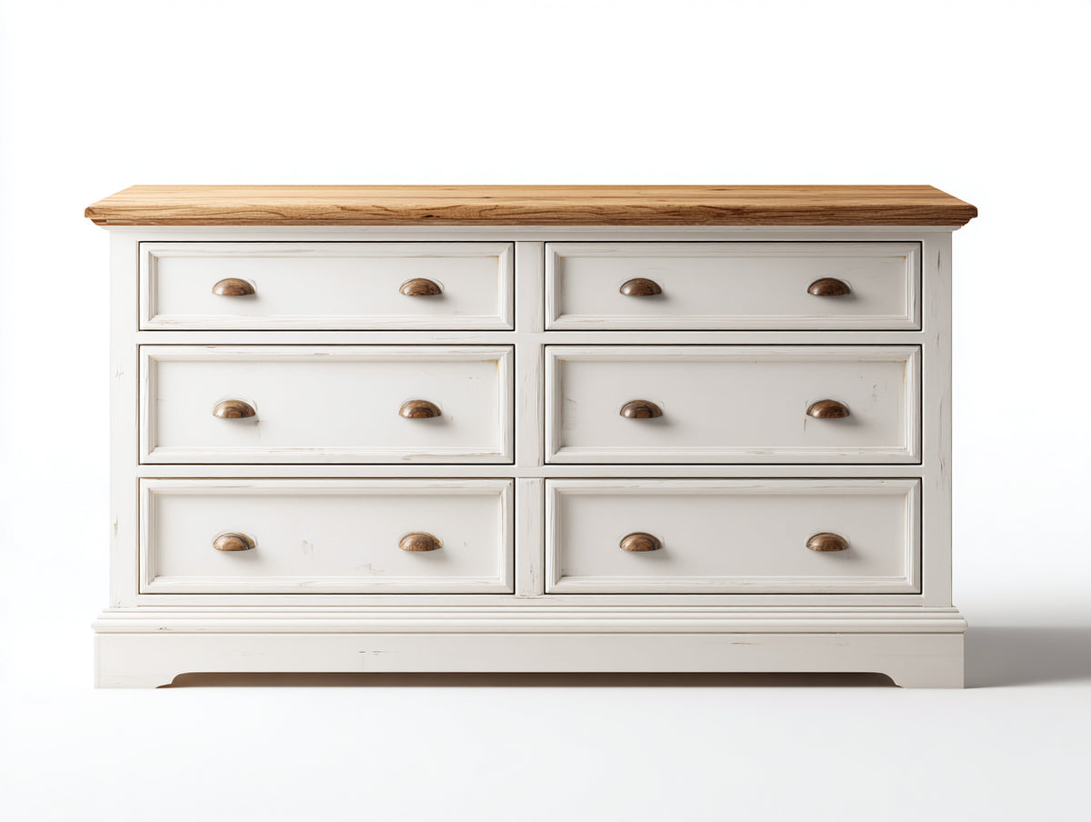 Kommode mit Schubladen 160x45x85 cm - Weiß und Naturholz - klassisches Design für Schlafzimmer