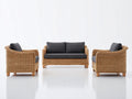 Gartensofa Polyrattan Optik mit 3-Sitzer Sofa 180 x 75 x 75 cm und 2 Sesseln - Naturfarbe und Grau - Modernes Design für Terrasse und Garten